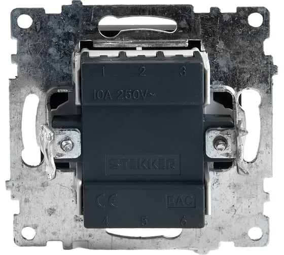 1-клавишный выключатель STEKKER c индикатором механизм, 10А, Катрин, GLS10-7101-05, черный 39605