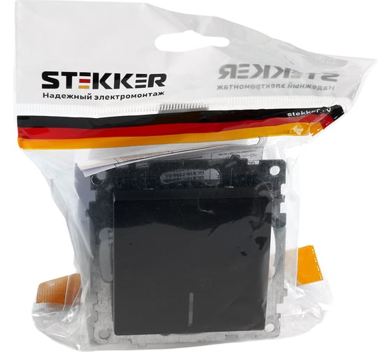 1-клавишный выключатель STEKKER c индикатором механизм, 10А, Катрин, GLS10-7101-05, черный 39605