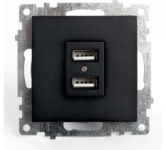 2-местная USB розетка STEKKER механизм, 250В, 2,4А, серия Катрин, GLS10-7115-05, черный 39616
