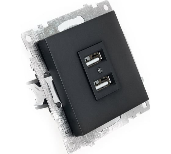 2-местная USB розетка STEKKER механизм, 250В, 2,4А, серия Катрин, GLS10-7115-05, черный 39616