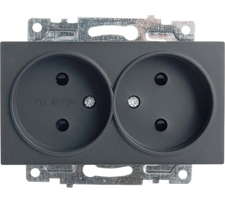 2-местная розетка STEKKER с защитной шторкой механизм без заземления, 10А Катрин, GLS10-7113-05, черный 39611
