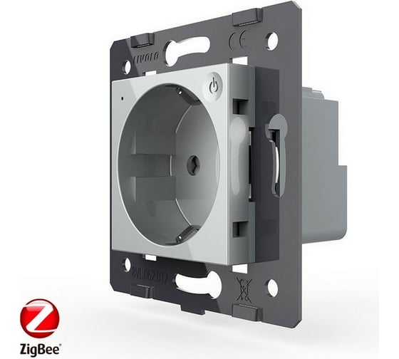 Электрическая розетка LIVOLO ZigBee Wi-Fi с заземлением защитными шторками 16A, цвет серый механизм VL-C7-C1EUZ-15