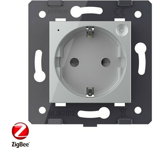 Электрическая розетка LIVOLO ZigBee Wi-Fi с заземлением защитными шторками 16A, цвет серый механизм VL-C7-C1EUZ-15