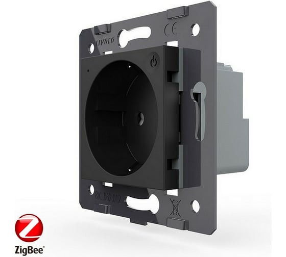 Электрическая розетка LIVOLO ZigBee Wi-Fi с заземлением защитными шторками 16A, цвет черный механизм VL-C7-C1EUZ-12