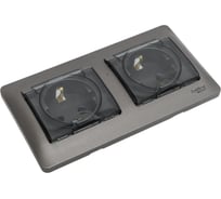 Розетка Systeme Electric Glossa Графит 2-ая с/з, со шторками, в сборе, IP44 SE GSL001347