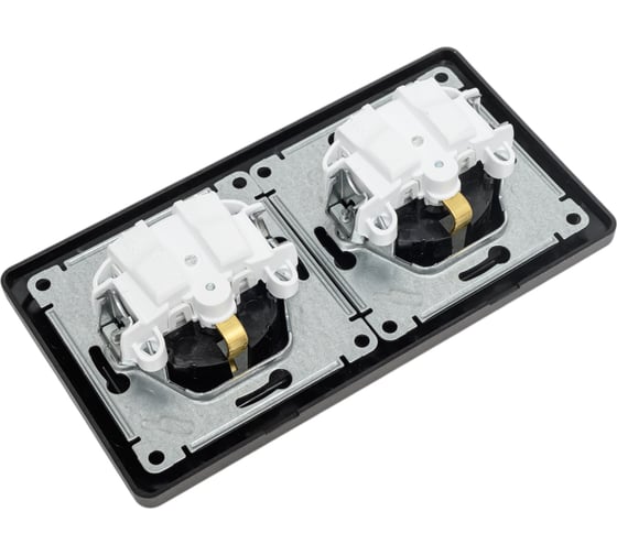 Розетка Systeme Electric Glossa Графит 2-ая с/з, со шторками, в сборе, IP44 SE GSL001347