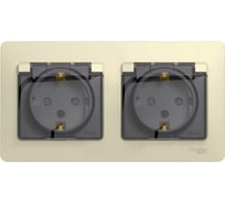 Розетка Systeme Electric Glossa Бежевый 2-ая с/з, со шторками, в сборе, IP44 SE GSL000247