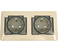 Розетка Systeme Electric Glossa Бежевый 2-ая с/з, со шторками, в сборе, IP44 SE GSL000247
