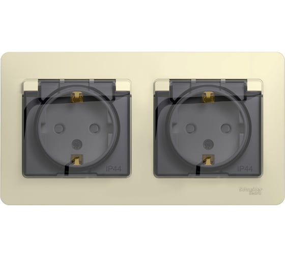 Розетка Systeme Electric Glossa Бежевый 2-ая с/з, со шторками, в сборе, IP44 SE GSL000247