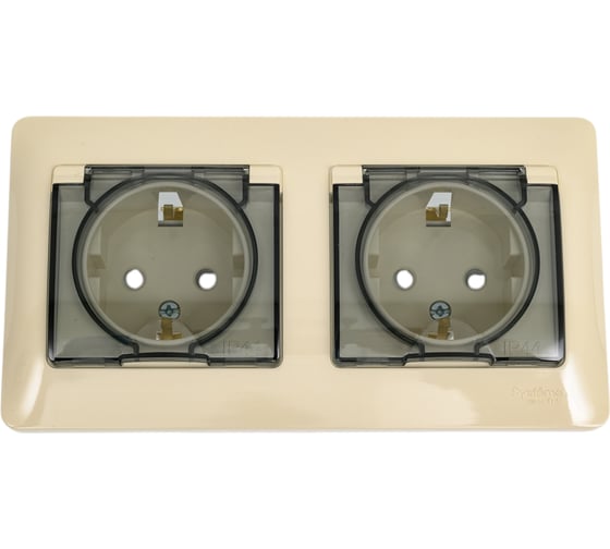 Розетка Systeme Electric Glossa Бежевый 2-ая с/з, со шторками, в сборе, IP44 SE GSL000247