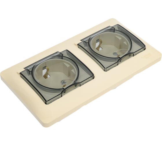 Розетка Systeme Electric Glossa Бежевый 2-ая с/з, со шторками, в сборе, IP44 SE GSL000247