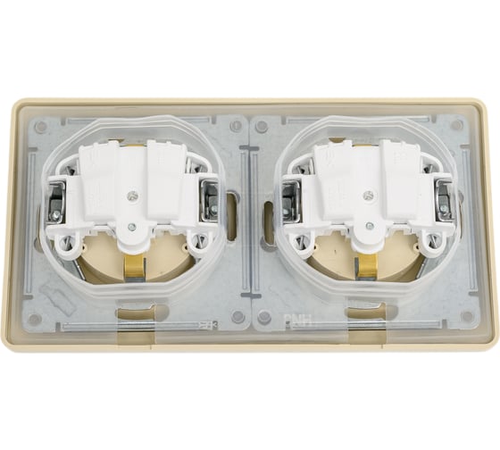 Розетка Systeme Electric Glossa Бежевый 2-ая с/з, со шторками, в сборе, IP44 SE GSL000247