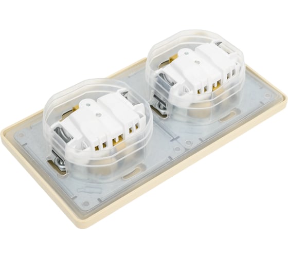 Розетка Systeme Electric Glossa Бежевый 2-ая с/з, со шторками, в сборе, IP44 SE GSL000247
