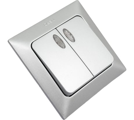 2-клавишный выключатель NE-AD с подсветкой, 10А, 250В, Aras, Серебро, 1/12/120, 93-122-03-I