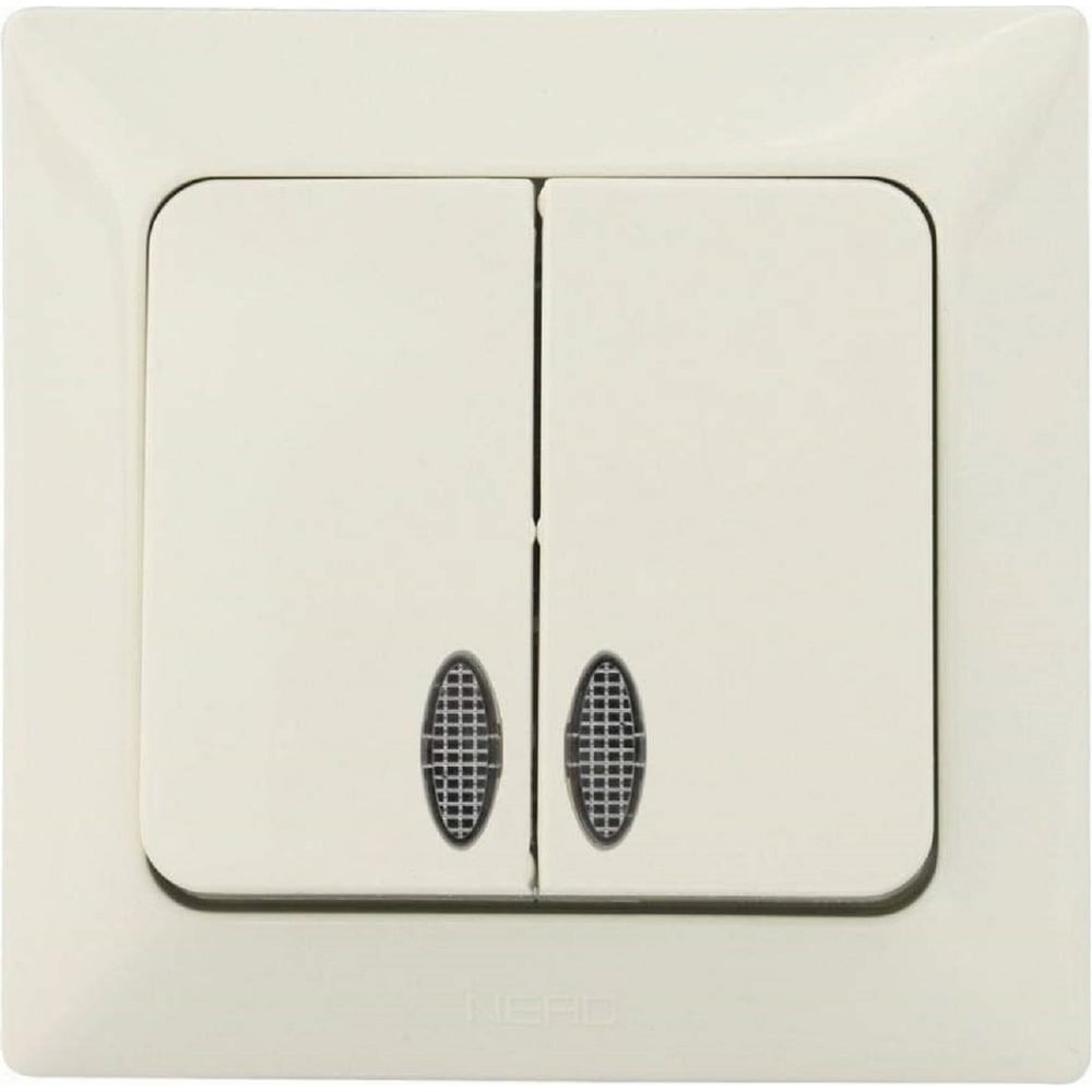 2-клавишный выключатель NE-AD с подсветкой, 10А, 250В, Aras, Крем 1/12 ...