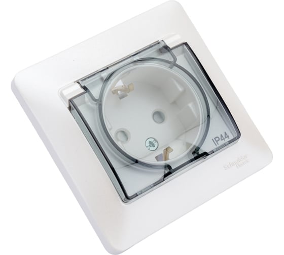 Розетка Systeme Electric 1-местная СП Glossa 16А IP44 с крышкой в сборе перламутр GSL000648