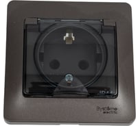 Розетка Systeme Electric Glossa Графит с/з со шторками с крышкой IP44 в сборе GSL001348