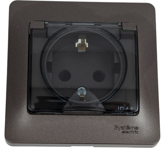 Розетка Systeme Electric Glossa Графит с/з со шторками с крышкой IP44 в сборе GSL001348 1
