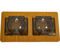 Розетка Systeme Electric Glossa Дуб 2-ая с/з, со шторками, в сборе, IP44 SE GSL000547
