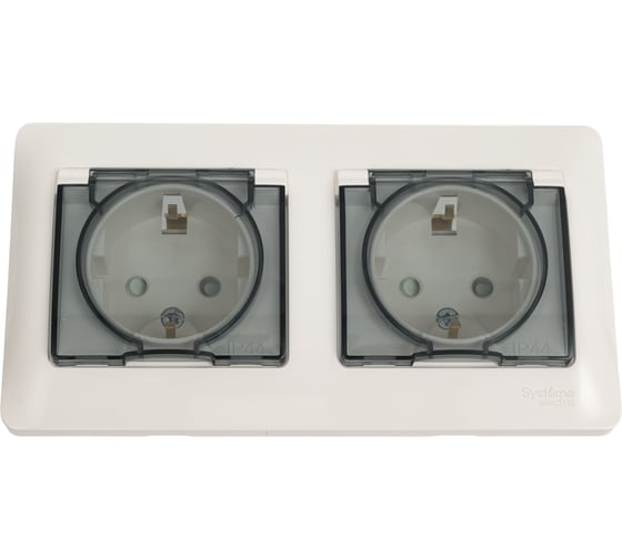 Розетка Systeme Electric Glossa Молочная 2-ая с/з, со шторками, в сборе, IP44 SE GSL000947