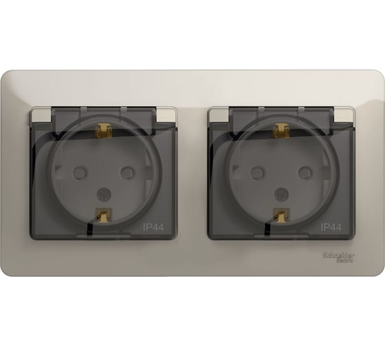 Розетка Systeme Electric Glossa Молочная 2-ая с/з, со шторками, в сборе, IP44 SE GSL000947