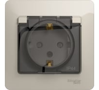 Розетка Systeme Electric Glossa Молочная с/з со шторками с крышкой IP44 в сборе GSL000948