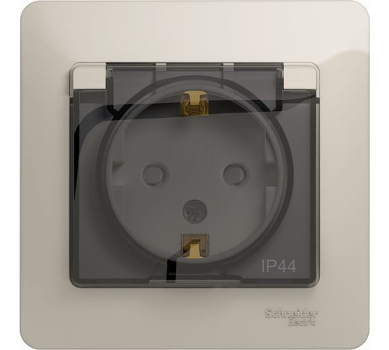 Розетка Systeme Electric Glossa Молочная с/з со шторками с крышкой IP44 в сборе GSL000948