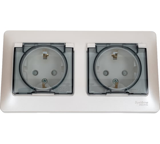 Розетка Systeme Electric Glossa Перламутр 2-ая с/з, со шторками, в сборе, IP44 SE GSL000647 1