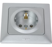 Розетка NE-AD с заземлением, керамика, 16А, 250В, Aras, Серебро, 93-122-08-P