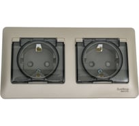 Розетка Systeme Electric Glossa Платина 2-ая с/з, со шторками, в сборе, IP44 SE GSL001247