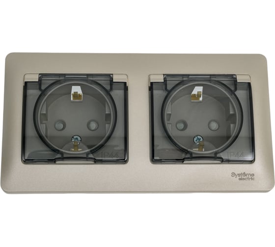 Розетка Systeme Electric Glossa Платина 2-ая с/з, со шторками, в сборе, IP44 SE GSL001247