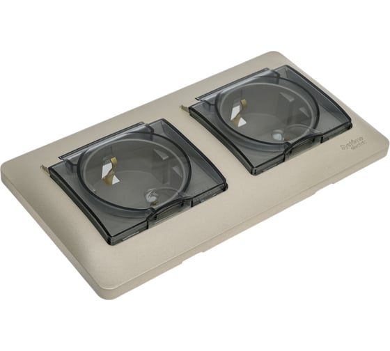 Розетка Systeme Electric Glossa Платина 2-ая с/з, со шторками, в сборе, IP44 SE GSL001247
