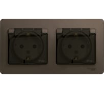 Розетка Systeme Electric Glossa Шоколад 2-ая с/з, со шторками, в сборе, IP44 SE GSL000847