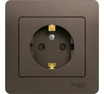 Розетка Systeme Electric Glossa Шоколад с/з со шторками, 16А в сборе SE GSL000844