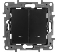 Выключатель Legrand двухклавишный с подсветкой/индикацией Legrand Etika 10А 250В безвинтовые зажимы антрацит 672604