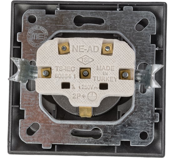 Розетка NE-AD с заземлением, керамика, 16А, 250В, Aras, Графит, 93-121-08-P