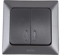 Выключатель NE-AD 2 клавиши с подсветкой, 10А, 250В, Aras, Графит 1/12/120, 93-121-03-I