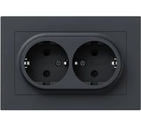 Механизм розетки EKF двойной, 16А, с заземлением, со шторками, с рамкой, графит Эпика UP1-SOG-211