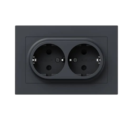 Механизм розетки EKF двойной, 16А, с заземлением, со шторками, с рамкой, графит Эпика UP1-SOG-211 1