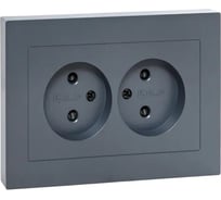 Механизм розетки EKF двойной, 16А, без заземления, со шторками, с рамкой, графит Эпика UP1-SOG-201