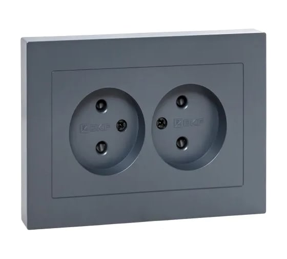 Механизм розетки EKF двойной, 16А, без заземления, со шторками, с рамкой, графит Эпика UP1-SOG-201 1