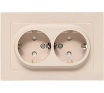 Механизм розетки EKF двойной, 16А, с заземлением, со шторками, с рамкой, кремовый Эпика UP1-SOI-211