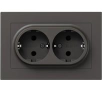 Механизм розетки EKF двойной, 16А, с заземлением, без шторок, с рамкой, мокко Эпика UP1-SOM-210