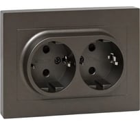 Механизм розетки EKF двойной, 16А, с заземлением, со шторками, с рамкой, мокко Эпика UP1-SOM-211