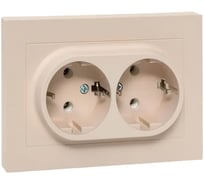 Механизм розетки EKF двойной, 16А, с заземлением, без шторок, с рамкой, кремовый Эпика UP1-SOI-210