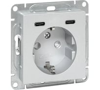 Механизм розетки EKF с USB-C - 2шт, 16А, с заземлением, со шторками, алюминий Эпика UP1-SOA-111-2USBC