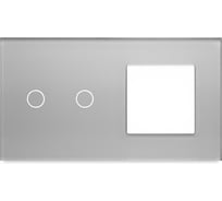 Рамка для сенсорного выключателя с гнездом, серая, 2 поста, 2 кнопки + 1 гнездо, стекло, модуль Vell 1379100