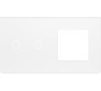 Рамка для сенсорного выключателя с гнездом, белая, 2 поста, 2 кнопки + 1 гнездо, стекло, модуль Vell 1379098