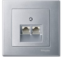 Накладка 2-ой телефонной/компьютерной розетки Systeme Electric Merten SM Алюминий, наклонной, SE MTN298060