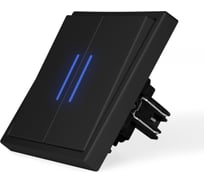 Выключатель Vell c подсветкой черный, двухклавишный, 1 пост, с тонкой пластиковой рамкой {BK1P-2L-EchoGrand} 1394930